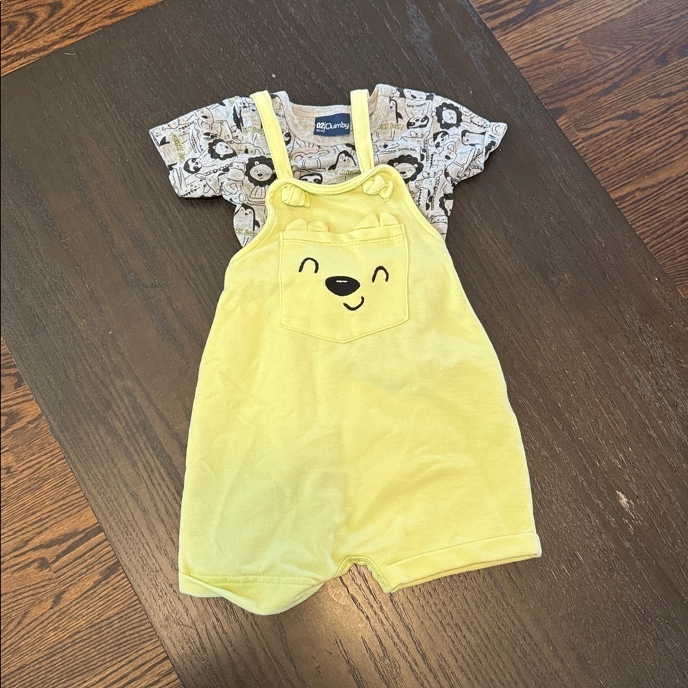 Lime Green Baby Overalls with Bear Design